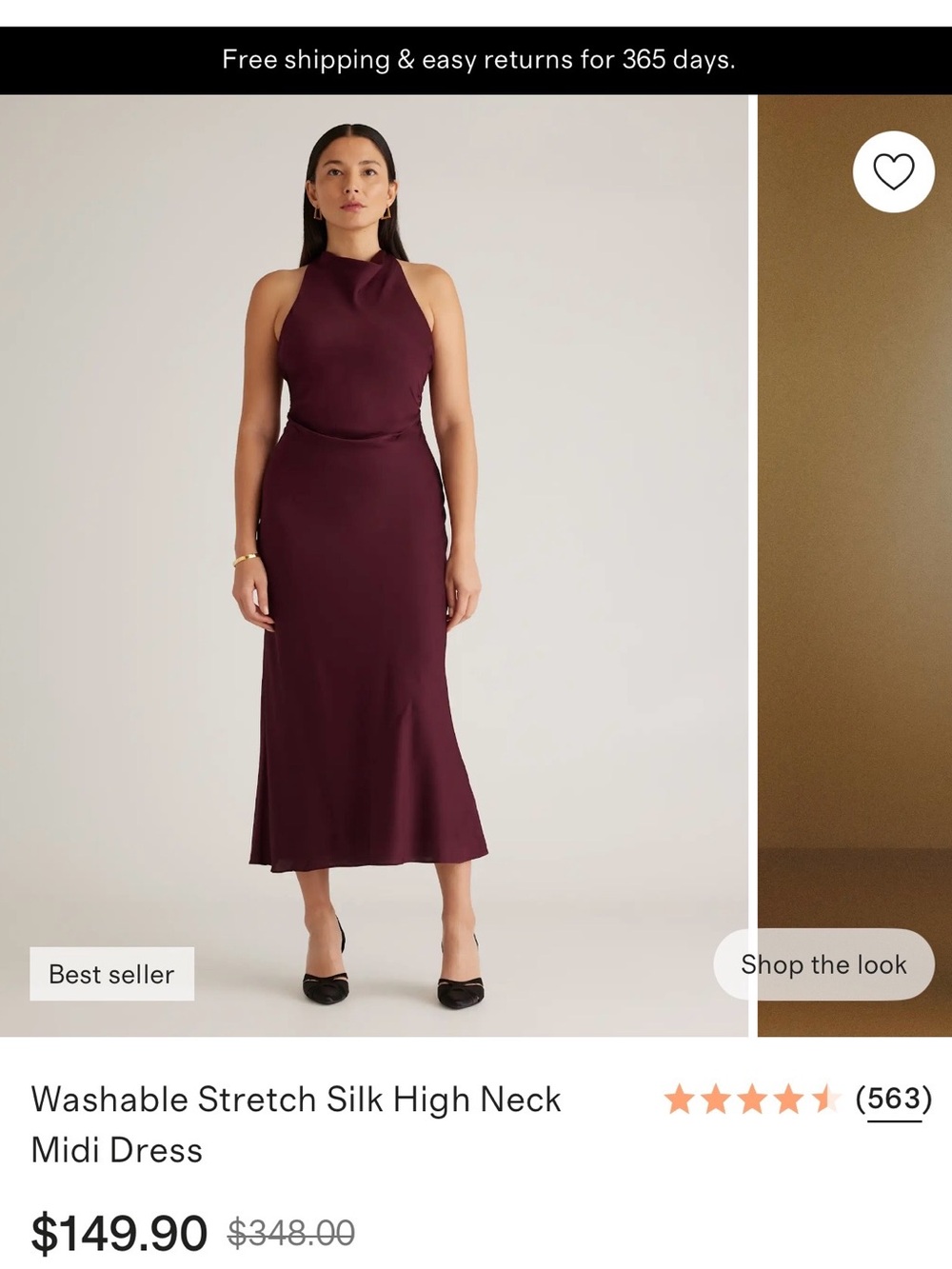 Quince Burgundy High-Neck Stretch Silk Midi Dress